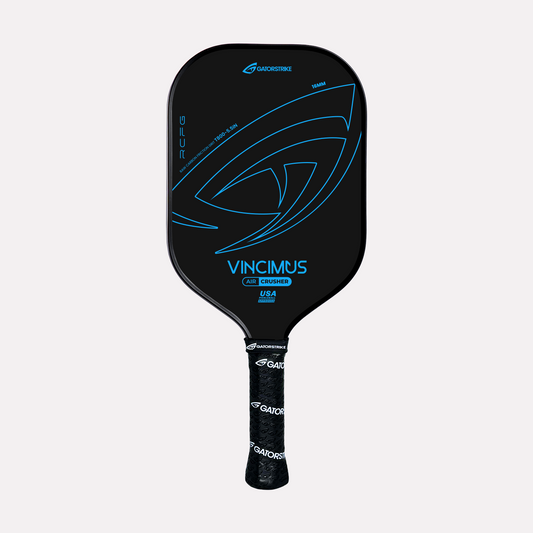 GatorStrike Vincimus Crusher pickleball paddle in blue — Power 16mm build for aggressive baseline drives, USA Pickleball approved.