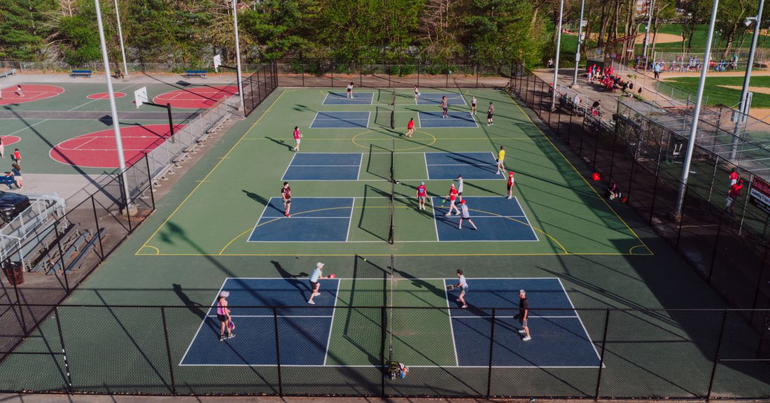 Aerial view of outdoor pickleball courts