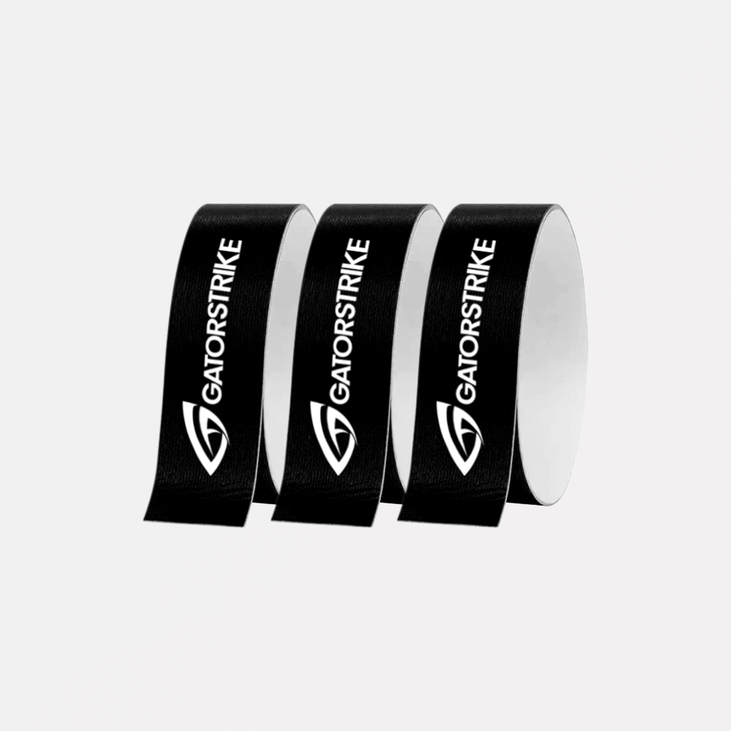 Three black bands with GATORSTRIKE and a white logo, perfect as Edge Guard Tape for paddle protection.