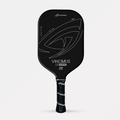 Black GatorStrike Vincimus pickleball paddle with explosive pop, bold silver logo, and patterned handle on a white background.