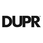 The image shows the bold, black capital letters DUPR on a light gray background. The font is thick and sans-serif, and a small registered trademark symbol (®) appears at the top right corner of the letter R.