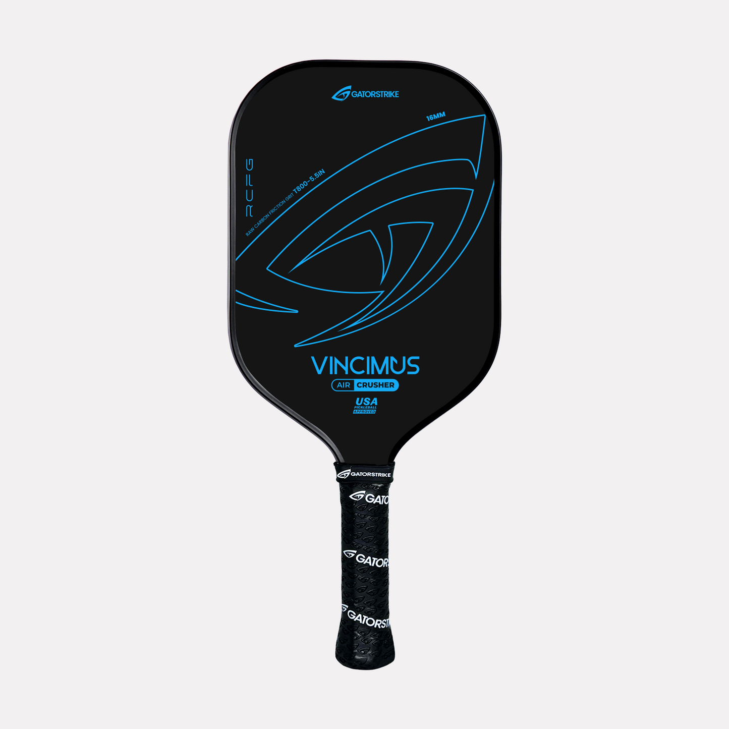 GatorStrike Vincimus Crusher pickleball paddle in blue — Power 16mm build for aggressive baseline drives, USA Pickleball approved.