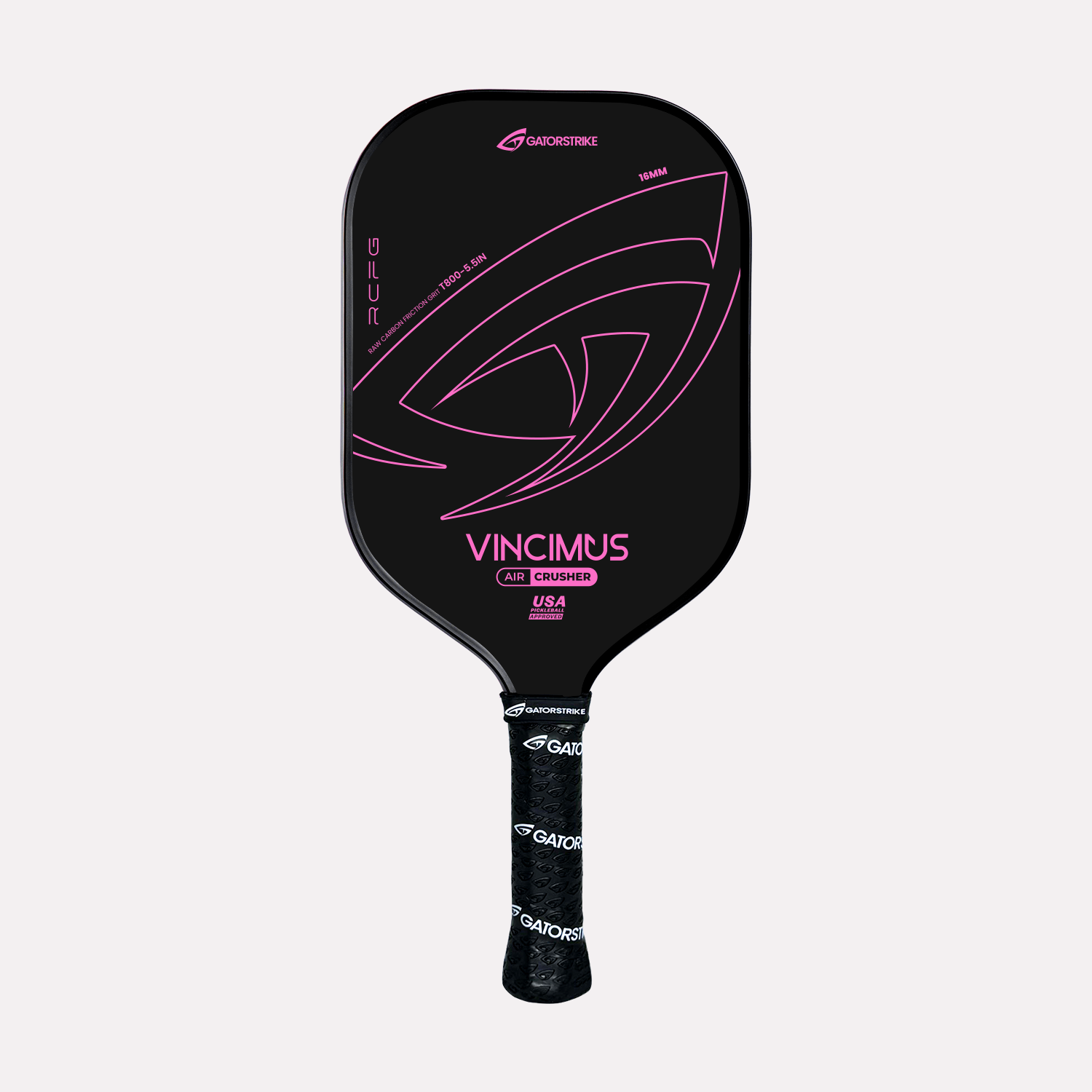 GatorStrike Vincimus Crusher pickleball paddle in pink — Power 16mm build, USA Pickleball approved entry-level paddle.