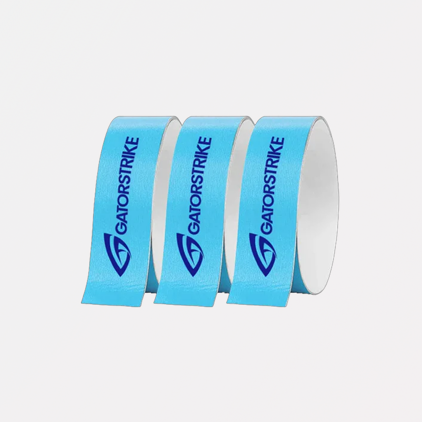Three rolls of blue Edge Guard Tape with GATORSTRIKE and a stylized logo, perfect for paddle protection.