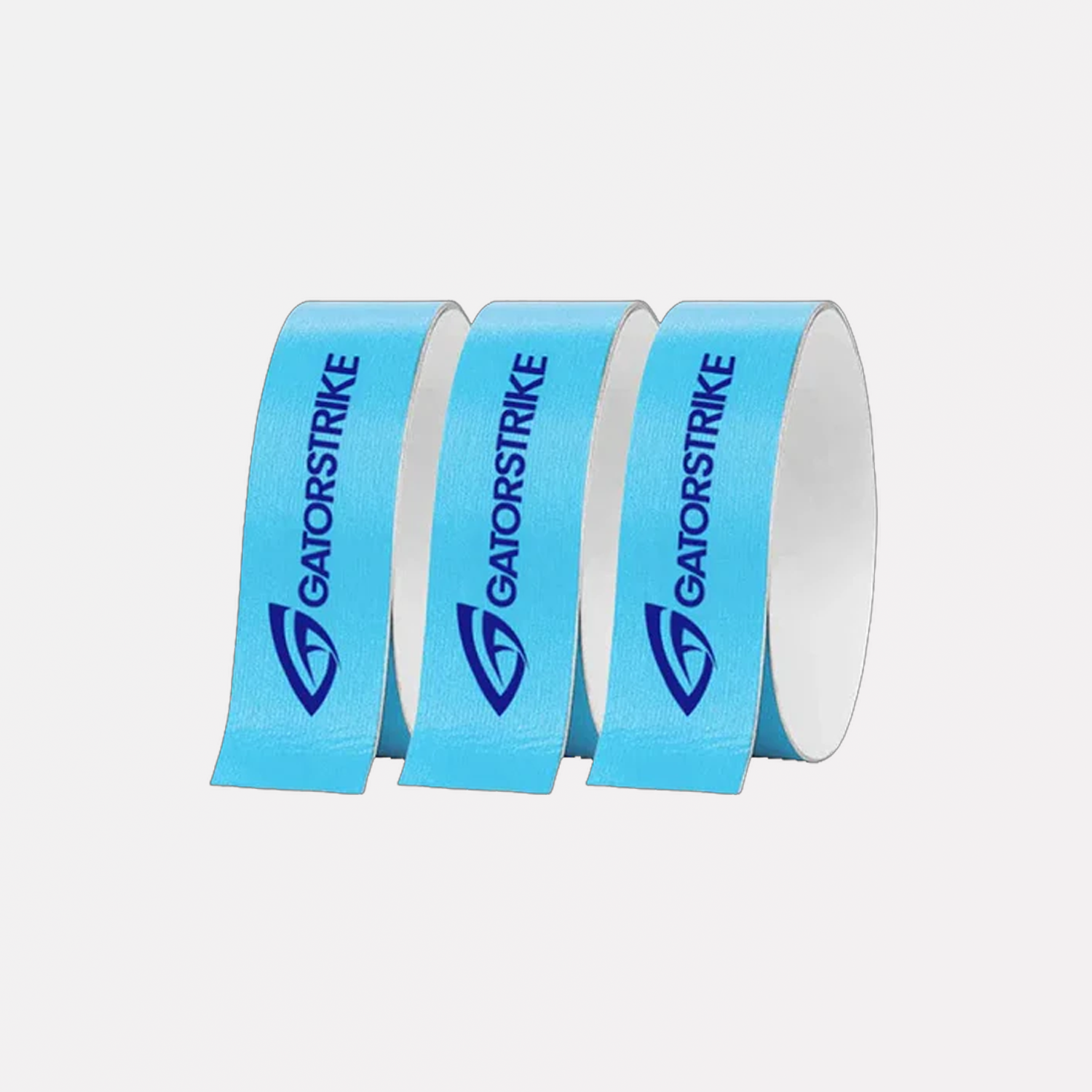 Three rolls of blue Edge Guard Tape with GATORSTRIKE and a stylized logo, perfect for paddle protection.