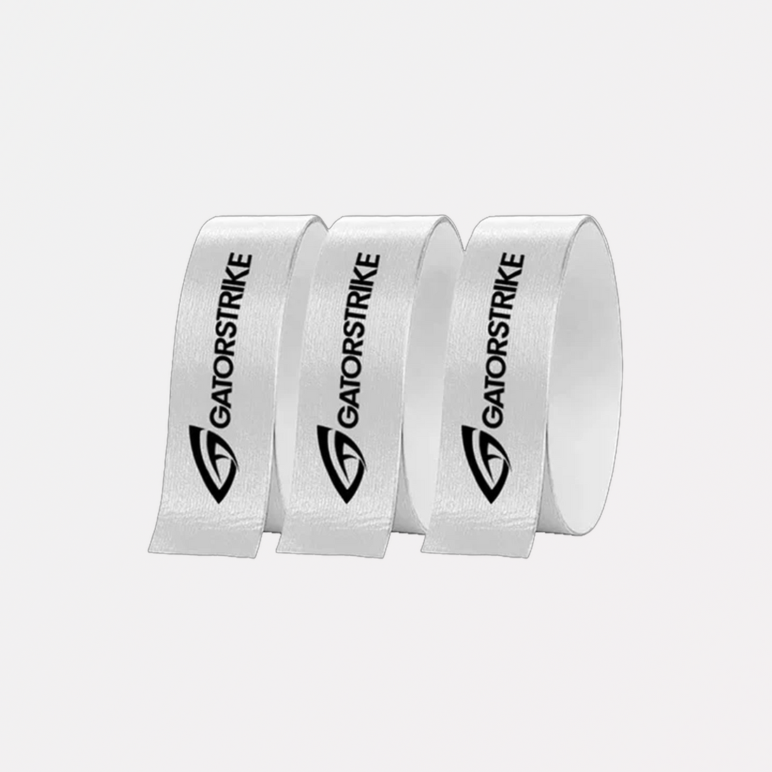 Three white rolls of Edge Guard Tape with black GATORSTRIKE branding and logo, perfect for paddle protection.
