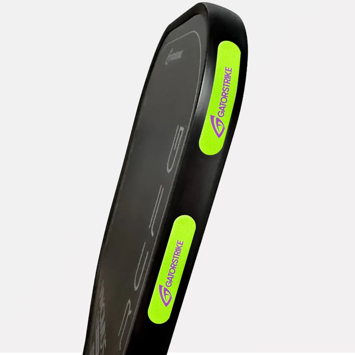 Black sports paddle with neon green Gatorstrike edge guards, ideal for adding paddle weights to build stronger swings.