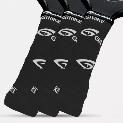 Three black GatorStrike-branded handles are shown side by side, featuring non-slip grip for superior sweat management.